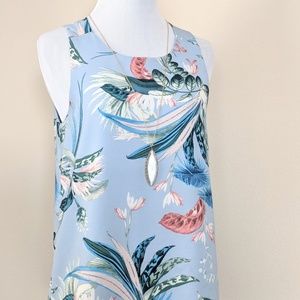 Spring Summer Blue Palms Tank Top Blouse